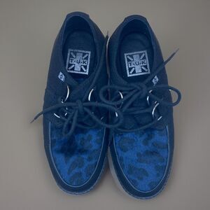 T.U.K Vegan Black & Navy Leopard D Ring Creeper Shoes Womens Size 5 Mens 3